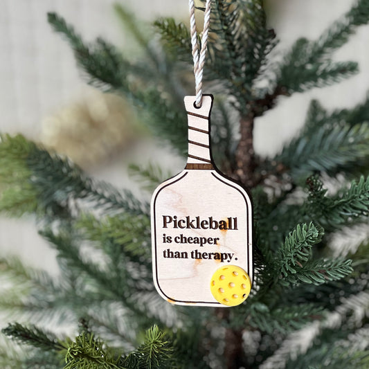 Pickleball Ornament: "Pickleball is cheaper than therapy"