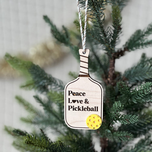 Pickleball Ornament: "Peace, Love, & Pickleball"